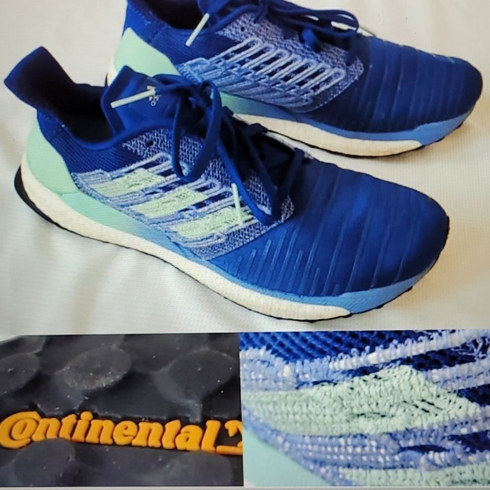 11 ADIDAS SOLAR BOOST  Continental Tire Sole blue green fly knit running Shoes